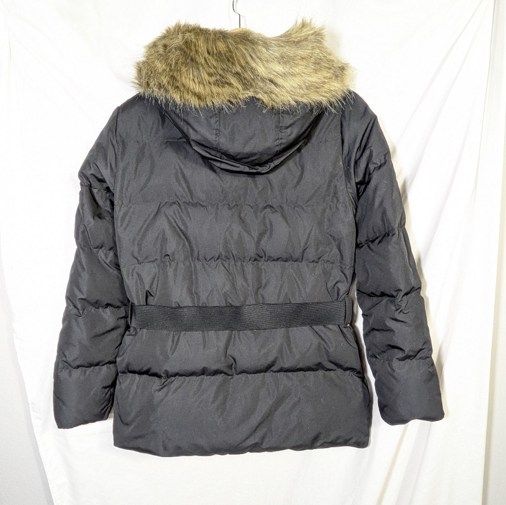 Lauren Ralph Lauren Women's Down Black Puffer Jacket Coat Faux Coyote Fur Trim L - Picture 2 of 13